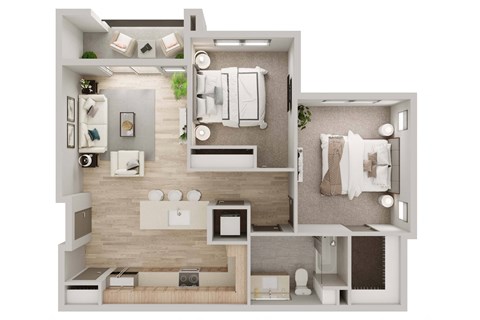 Floor plan for 2 beds, 1 bath, 892 sqft